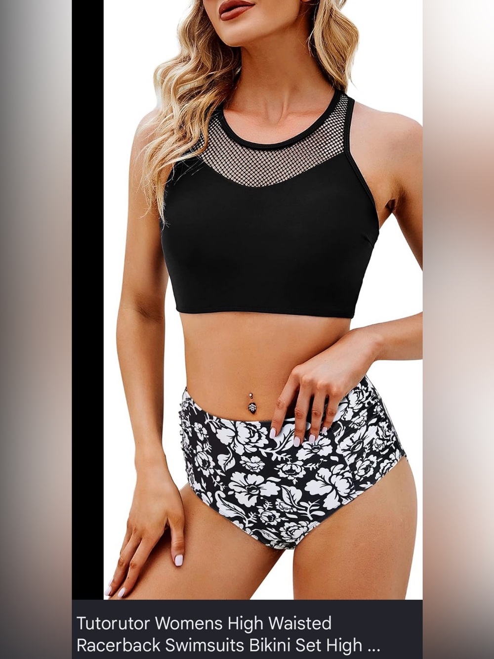 Women 2 PC Mesh Black/White Floral Swimsuit / Tankini, Size Small NEW